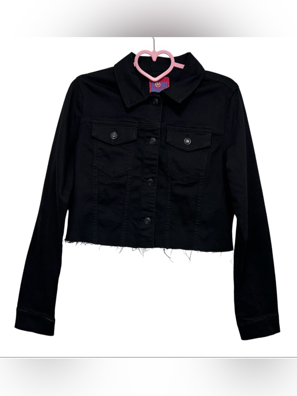 Romi Basha Custom Black Cropped Denim Jacket - Size S